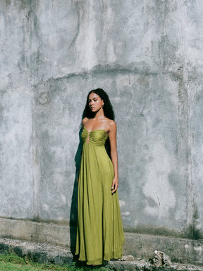 Vestido de Festa Longo Verde Oliva Madre
