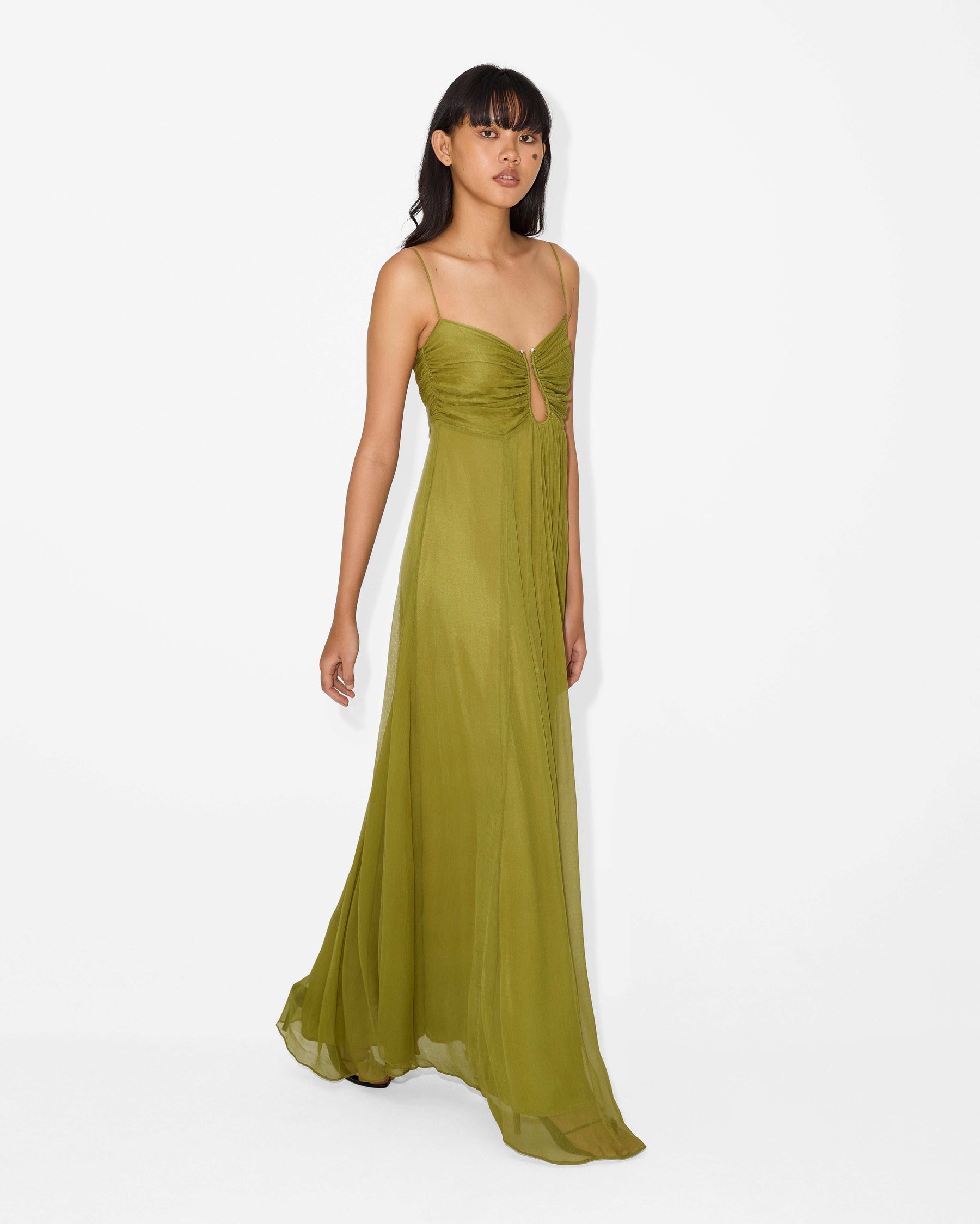 Vestido de Festa Longo Verde Oliva Madre