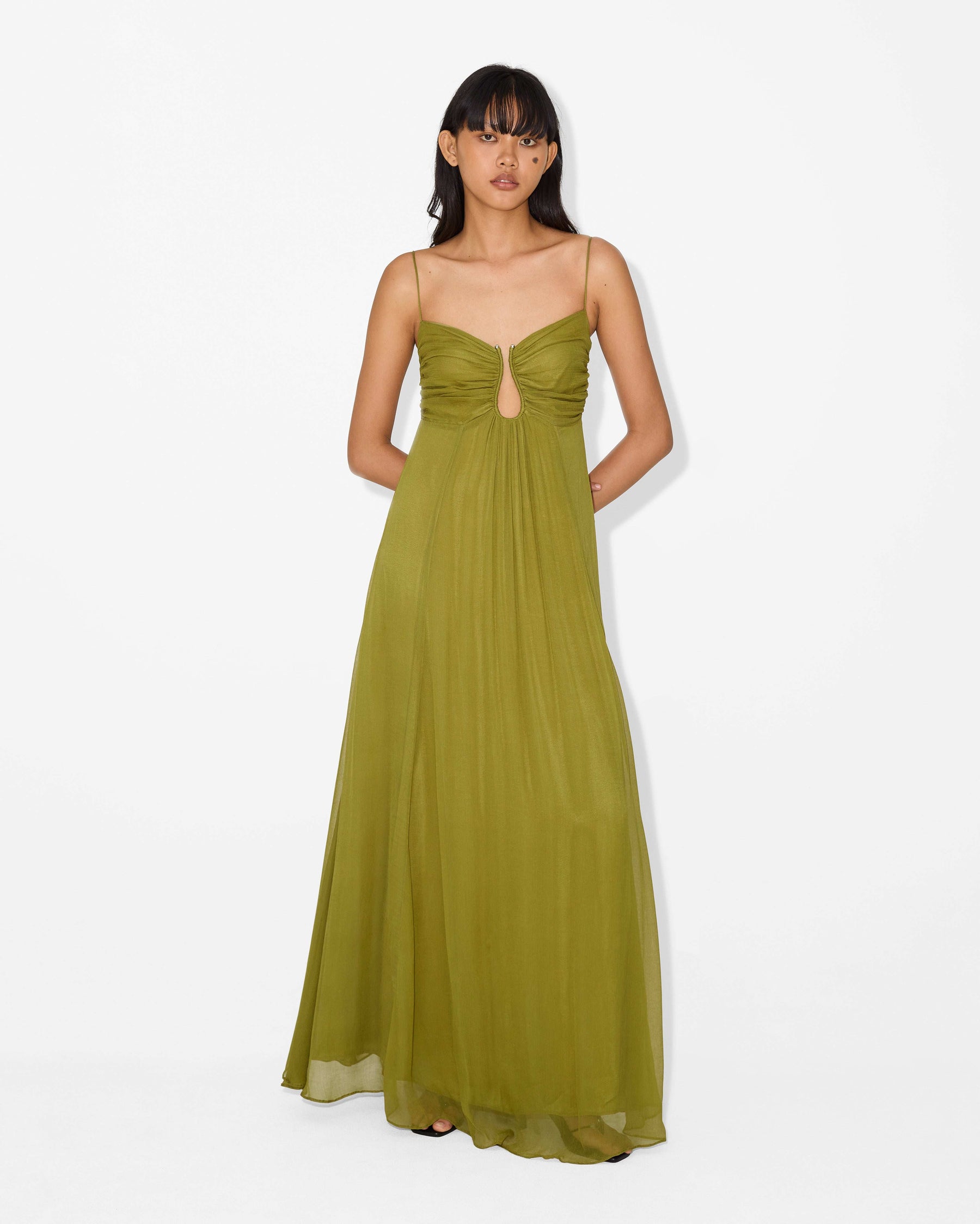 Vestido de Festa Longo Verde Oliva Madre