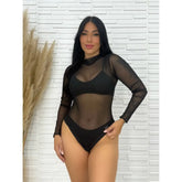 Body de Tule Preto Manga Longa Preto / P Body de Tule Preto