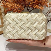 Bolsa Clutch Festa Cetim Trançado Champanhe Bolsa Clutch Festa Cetim Trançado