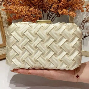 Bolsa Clutch Festa Cetim Trançado Champanhe Bolsa Clutch Festa Cetim Trançado