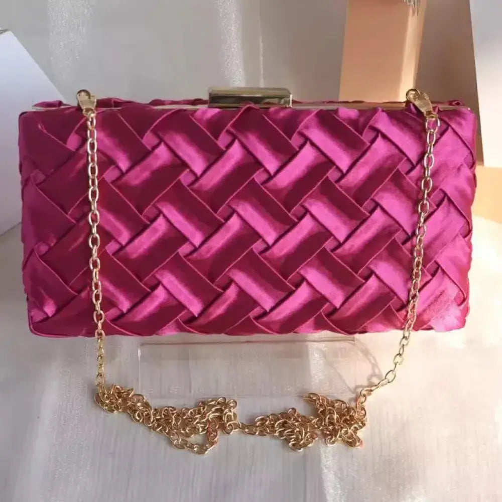 Bolsa Clutch Festa Cetim Trançado Fúcsia Bolsa Clutch Festa Cetim Trançado