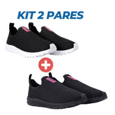 Kit 2 Pares Tênis Calce Fácil Feminino Ortopédico PINK/SOLA BRANCA-PINK/SOLA PRETA / 34 Kit 2 Pares Tênis Calce Fácil