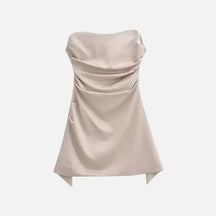 Vestido Curto Tomara que Caia em Cetim Feranda Cinza / PP Vestido Curto Tomara que Caia em Cetim Feranda