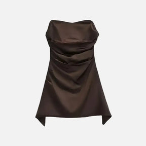 Vestido Curto Tomara que Caia em Cetim Feranda Marrom / PP Vestido Curto Tomara que Caia em Cetim Feranda