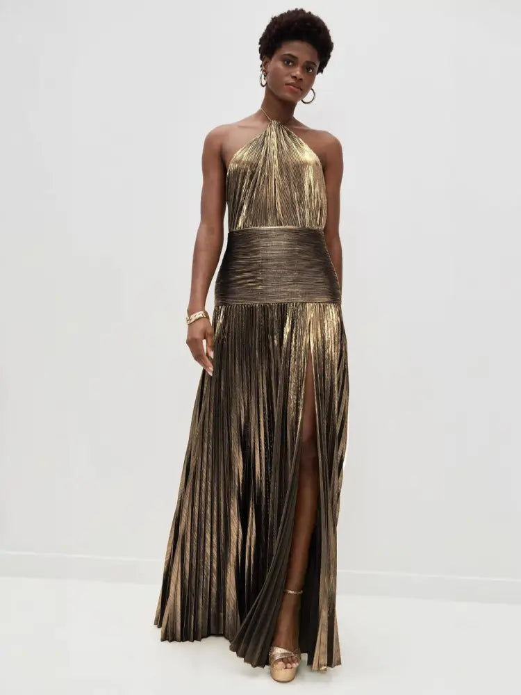 Vestido de Festa Longo Avra Ouro envelhecido / P Vestido de Festa Longo Avra