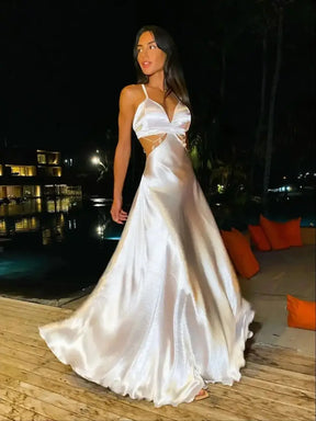 Vestido de Festa Longo Cetim Noir Branco / P Vestido de Festa Longo Cetim Noir