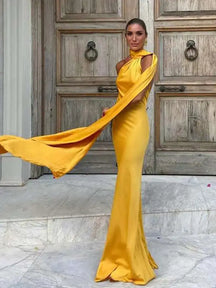 Vestido de Festa Longo Raybon Mostarda / P Vestido de Festa Longo Raybon