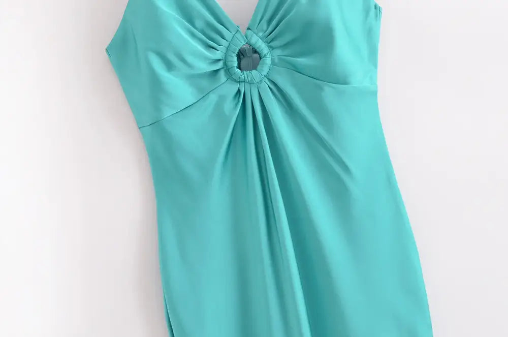 Vestido Midi Cetim Celeste