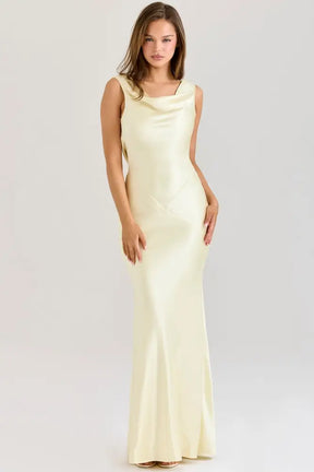 Vestido Longo Cetim Maiana Amarelo / P Vestido Longo Cetim Maiana