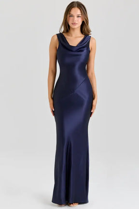 Vestido Longo Cetim Maiana Azul marinho / P Vestido Longo Cetim Maiana