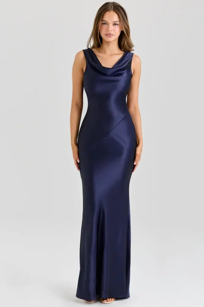 Vestido Longo Cetim Maiana Azul marinho / P Vestido Longo Cetim Maiana