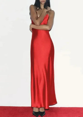 Vestido Longo Cetim Vermelho Rubi