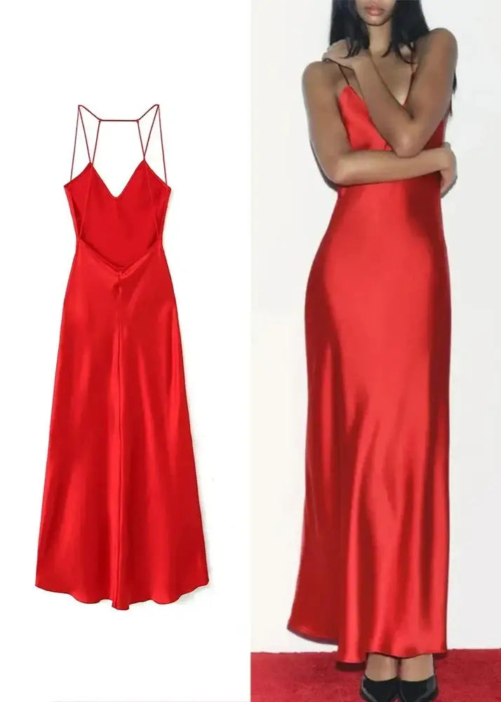 Vestido Longo Cetim Vermelho Rubi