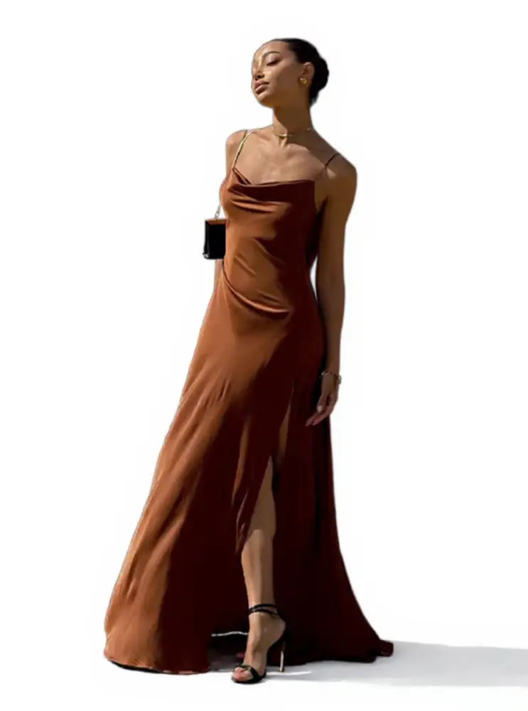 Vestido Longo Fluido Marina Marrom / P Vestido Longo Fluido Marina