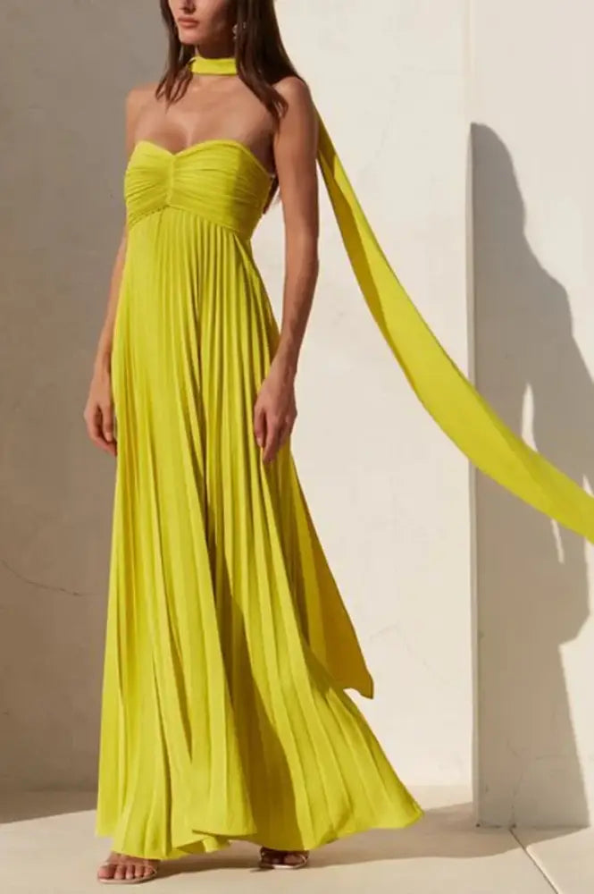 Vestido Longo Plissado Oliva