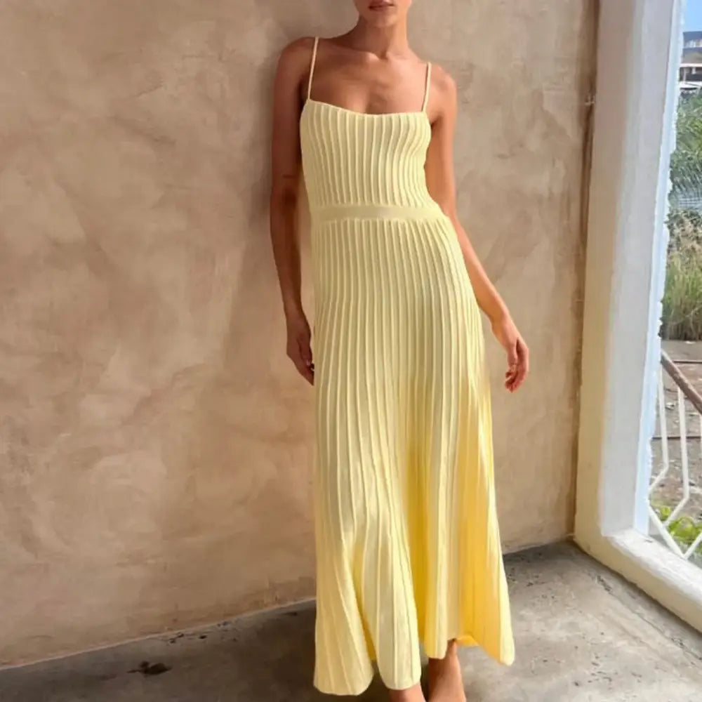 Vestido Midi Plissado Estela Amarelo / M